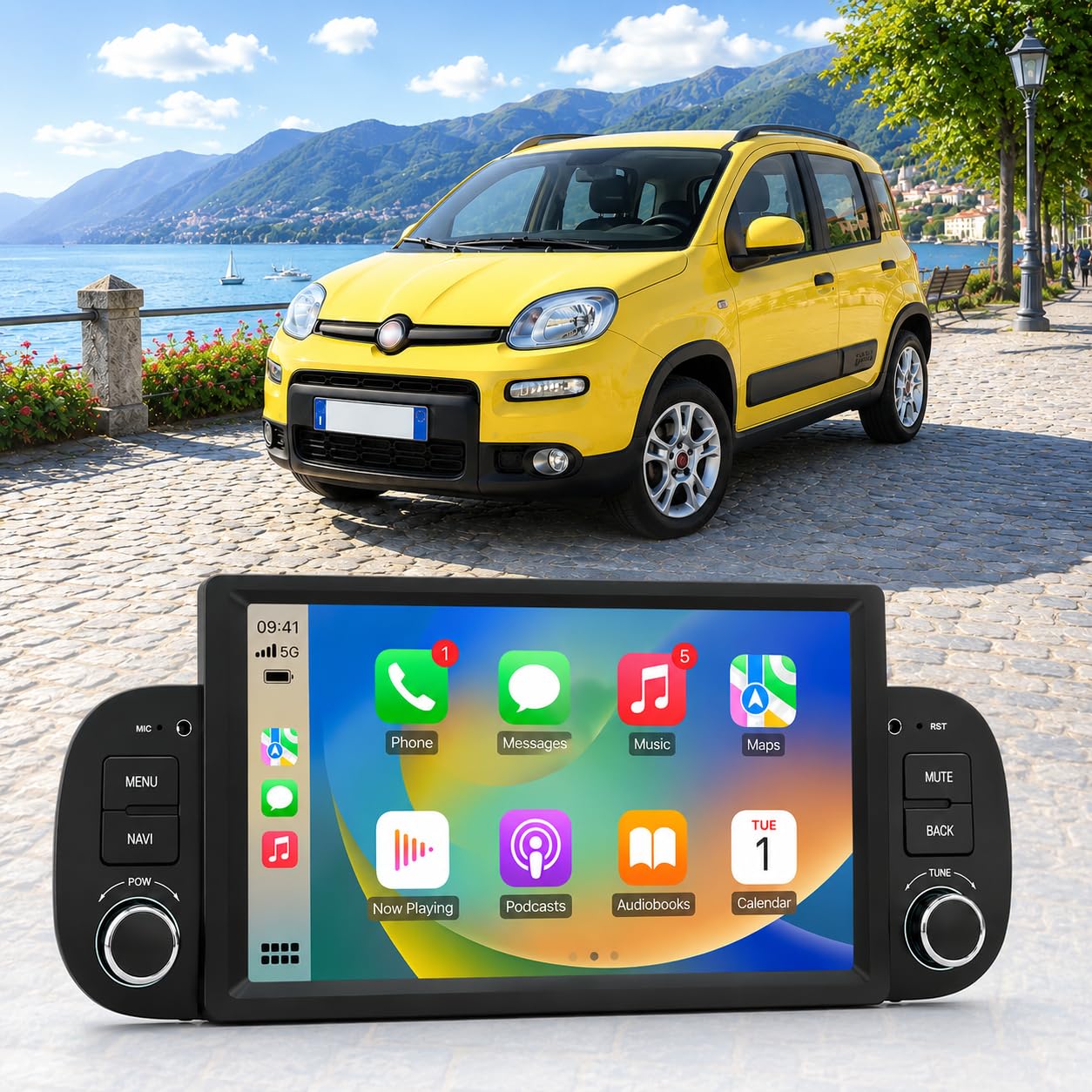 VIBEX | Autoradio per FIAT PANDA dal 2012 al 2023 7 pollici | Wireless CarPlay e Android Auto | Touch | AVVIO FLASH | Bluetooth, WiFi,USB, Comandi al Volante