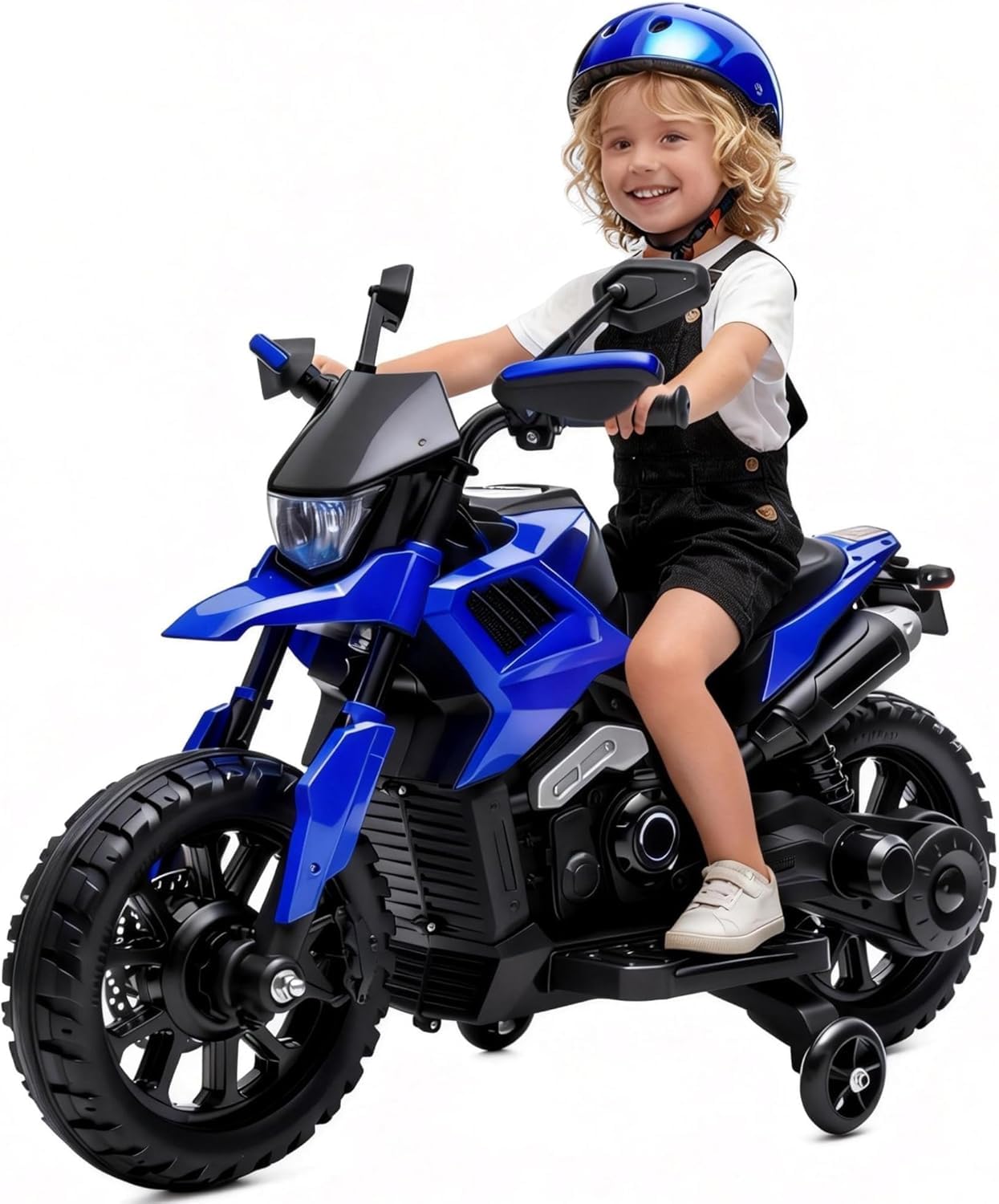 Elektro-Motorrad Kinder 6V mit Stützrädern, Kindermotorrad mit LED und Musik, Akku 6V4Ah, Belastbarkeit 25 kg, Elektrisches Spielzeug für Jungen und Mädchen 3-6 Jahre, Blau