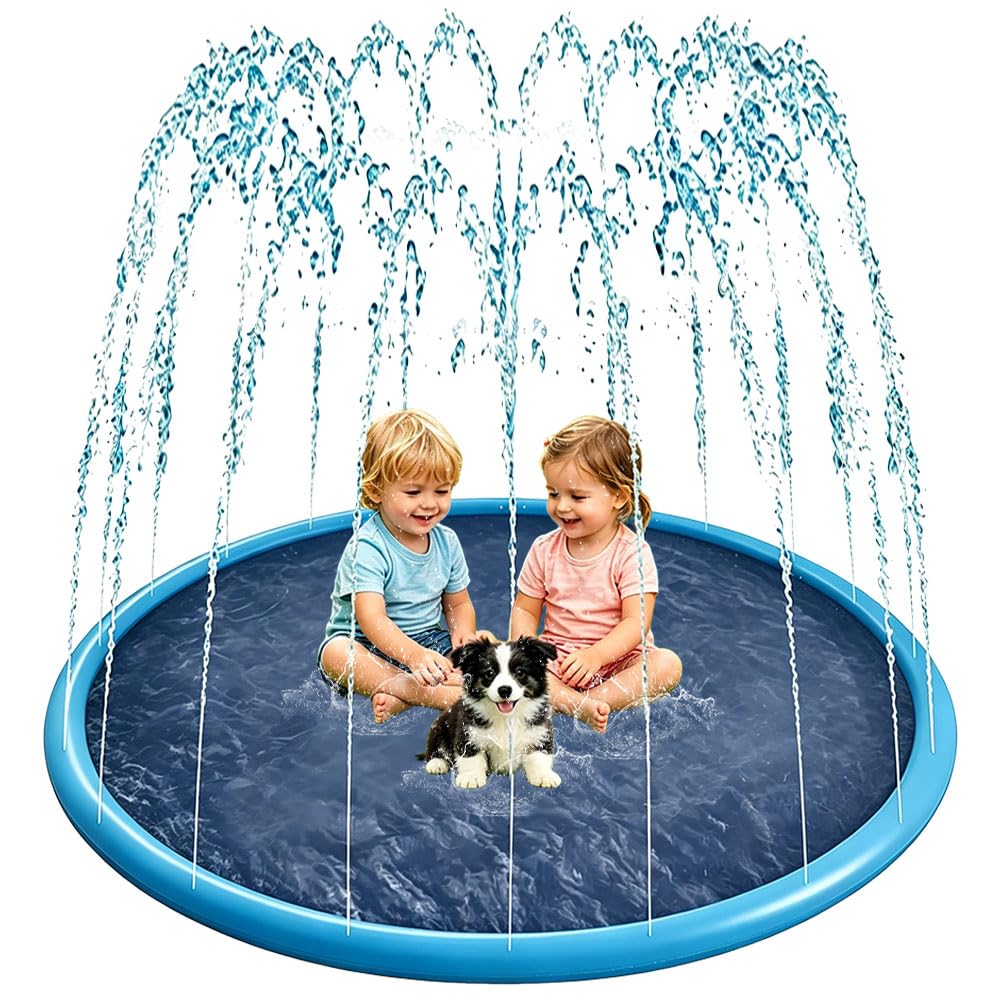 KUWUNG 170cm Splash Pad, 67" Sprinkler Mat, Water Sprinkler for Kids, Garden Water Toys, Kids Sprinkle and Splash Play Mat, Summer Water Toys for Kids Outdoor (A)