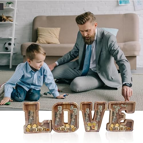 Miniatura 60 de Alcancía grande para niños y niñas, alcancía de madera personalizada con diseño recortado, bancos de monedas de letras del alfabeto, caja de ahorro