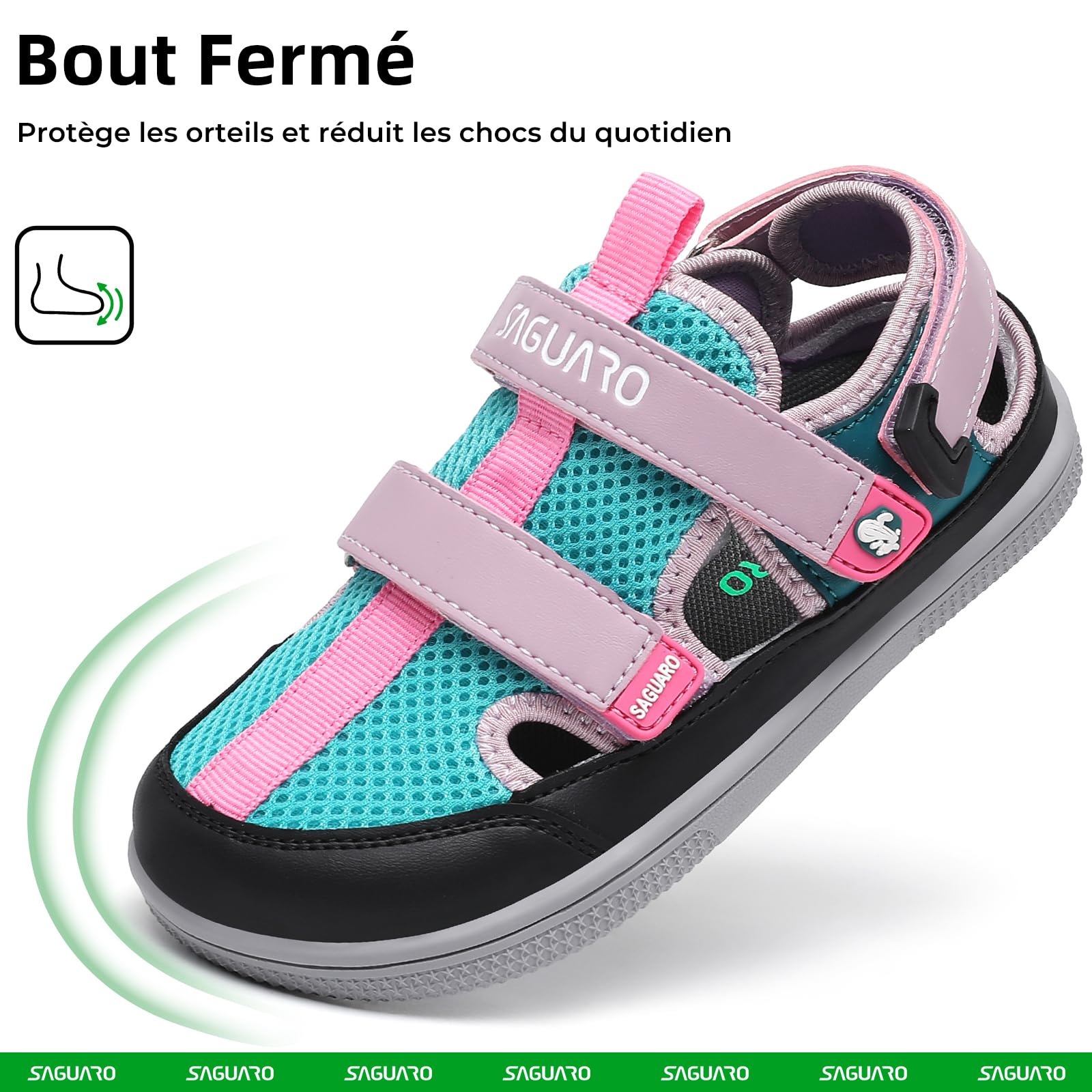SAGUARO Sandales Barefoot Enfant à Bout Fermé Chaussures d’Été Respirantes avec Scratch, Bout Large et Zéro Drop
