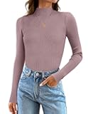 Women's 2025 Fall Long Sleeve Turtleneck T Shirt Ribbed Knit Sweater Slim Fit Basic Casual Tee Tops