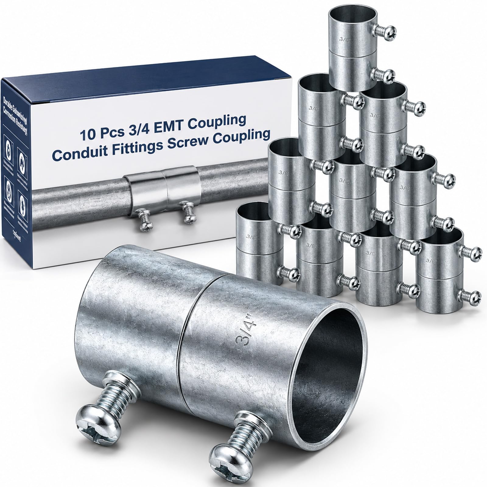 Gisafai 10 Pcs Set Screw Coupling for EMT 3/4 Inch Electrical Conduit Fittings Galvanized Steel EMT Conduit Screw Connector-image-44