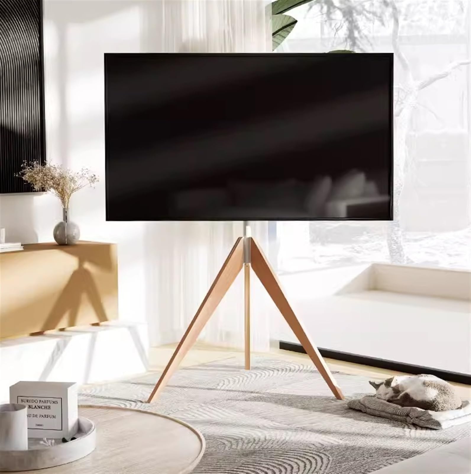 Supporto universale per TV da 32 a 65 pollici, in legno, con supporto girevole e regolabile in altezza, supporta fino a 39,9 kg, per soggiorno e camera da letto