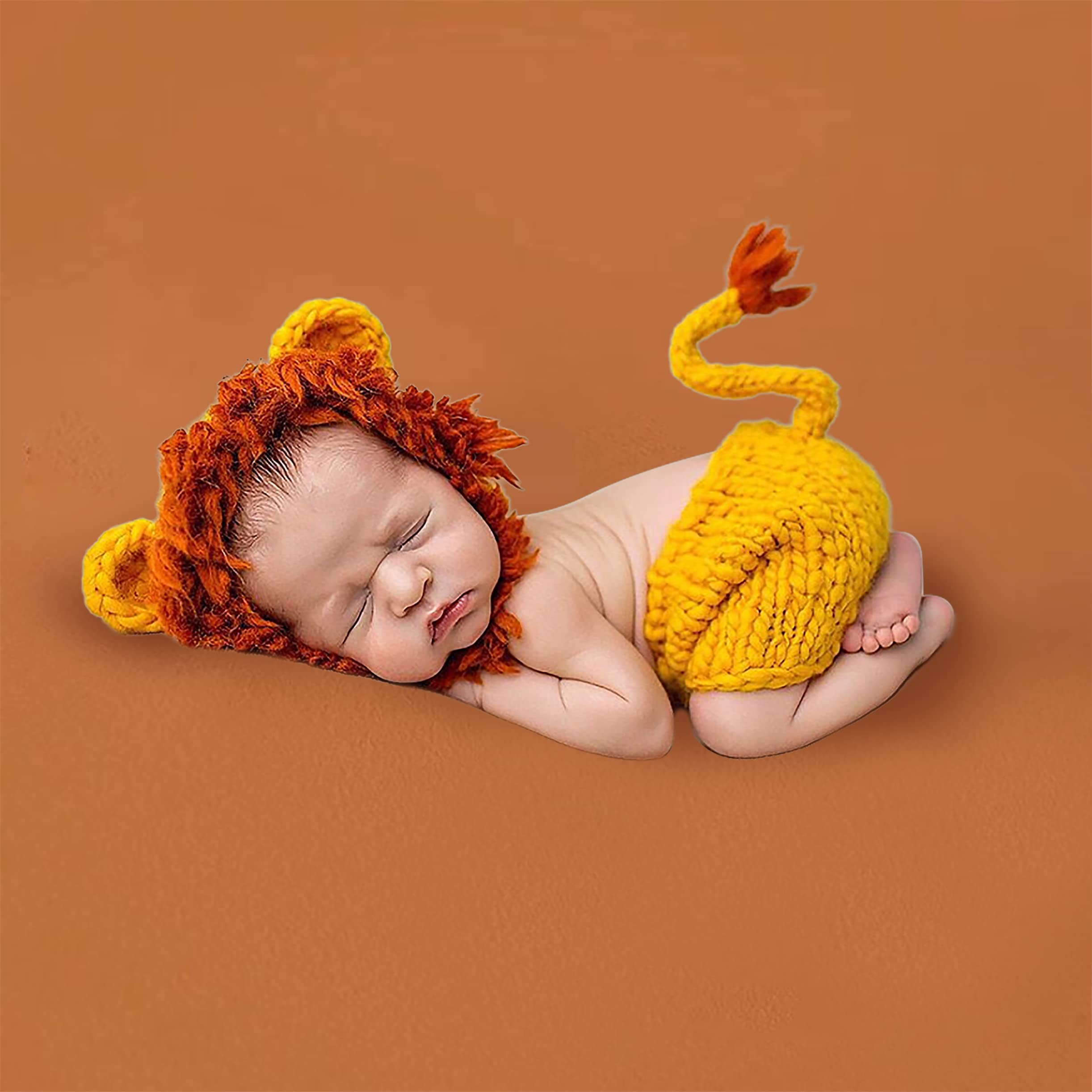 TINAYAUE Costume de Lion Bébé Tenues Costumes de Photographie Nouveau-né Tenue de Photo Accessoires Crochet Tricot Confortable Chapeau de Pantalon pour Bébé Fille Garçon 0-24 Mois