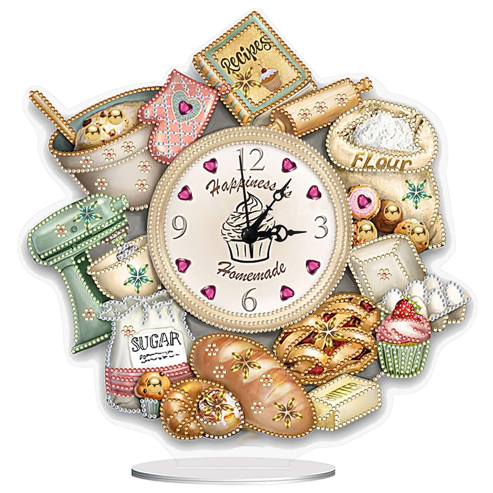5D Diamond Drill Art DIY Acrylic Special Shaped Bread Food 5D Diamond Art Clock Art Craft for Home Decoration,Creative Gift