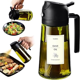 TrendPlain - Original 16oz/470ml Olive Oil Dispenser Bottle for Kitchen Gadgets and Air Fryer Accessories - Olive Oil Sprayer for Cooking w/Stickers (Light Blockage) - Black