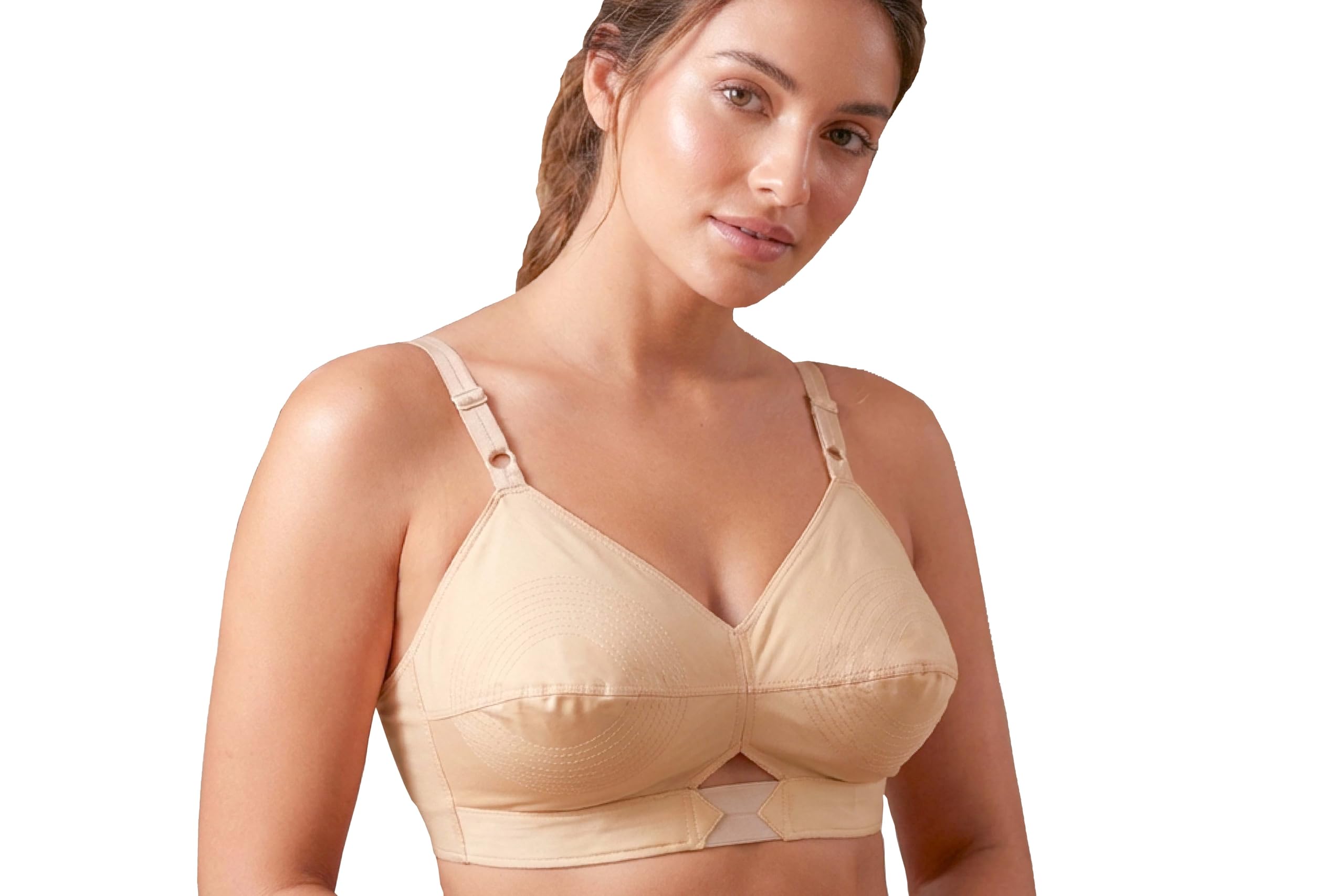 Round Stitch Central Elastic Cotton Bra (C, 42) Cream-picture-36