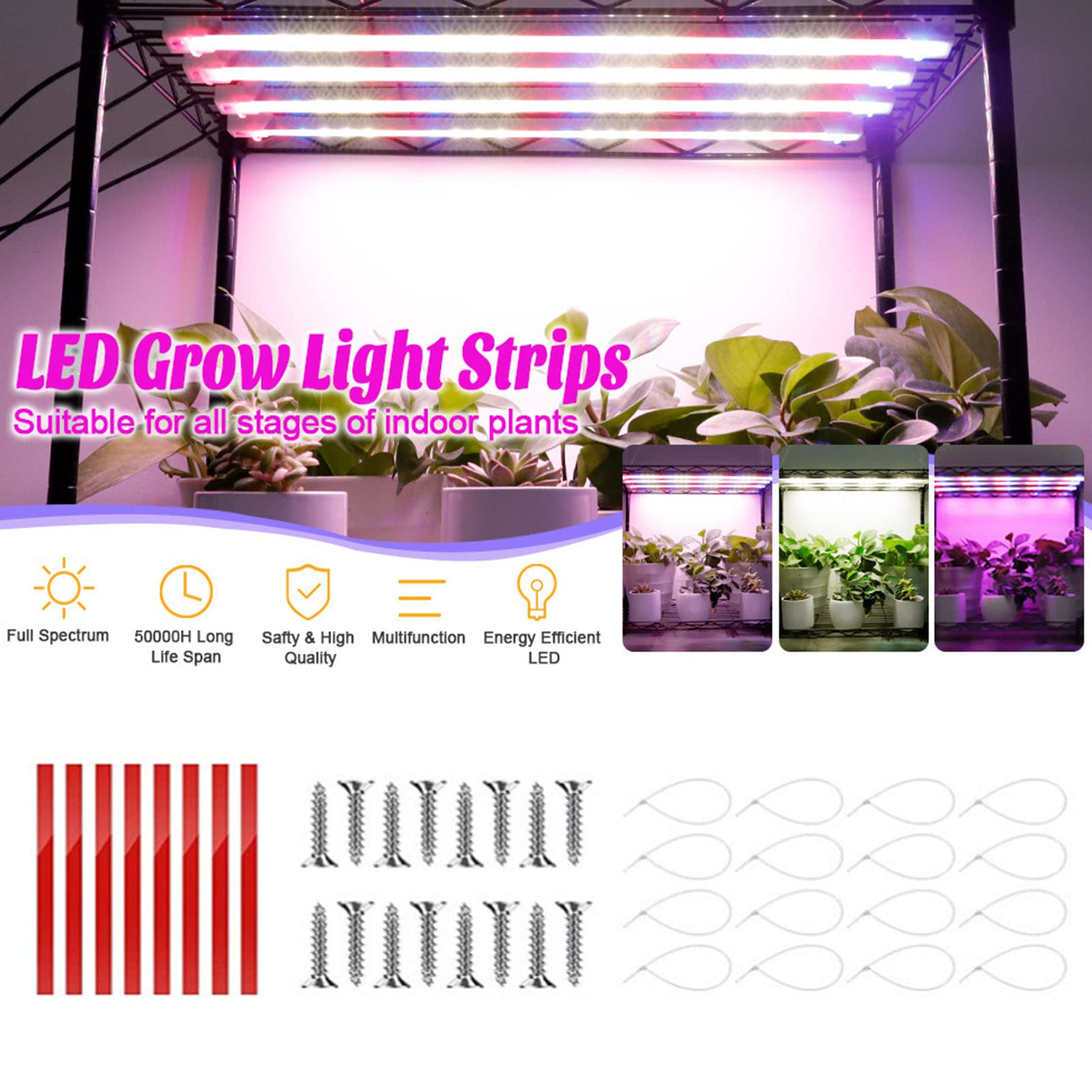 Lampes de Culture LED Bandes Lumineuses pour Plantes d'intérieur Spectre Complet 5 Niveaux à intensité Variable 3H/6H/12H Minuterie Lampe de Culture pour Plantes succulentes hydroponiques