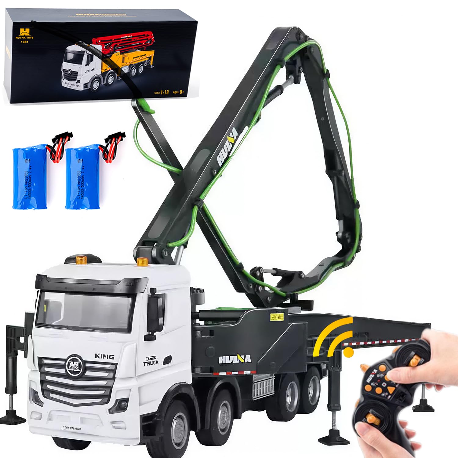 Ssccgym 18.9 Inches 11 Channel Remote Control Cement Pump Truck 1/18 Scale 2-Batteries 2.4Ghz RC Concrete Construction Vehicle with Water Pump for Boys 8y+ 12y+ Kids (Grey 8-Wheels)