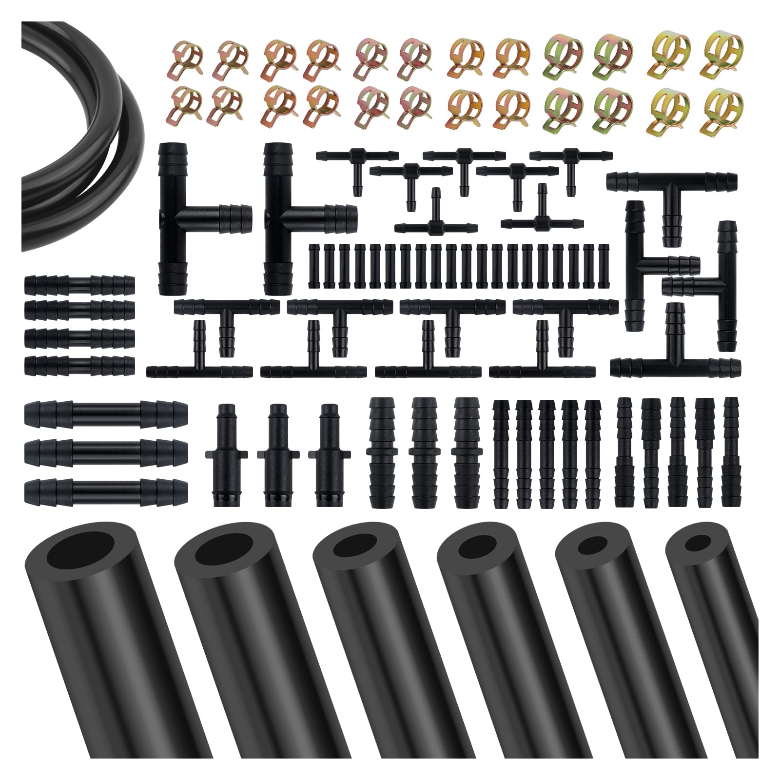 Photo 1 of 94PCS 5Ft Vacuum Hose Automotive Set,6 Sizes 3/8",5/16",1/4",3/16",5/32",1/8" Silicone Vacuum Lines Kit with 64 Connectors & 24 Clamps,High Temp Resistant Vacuums Hose Kit (94PCS)