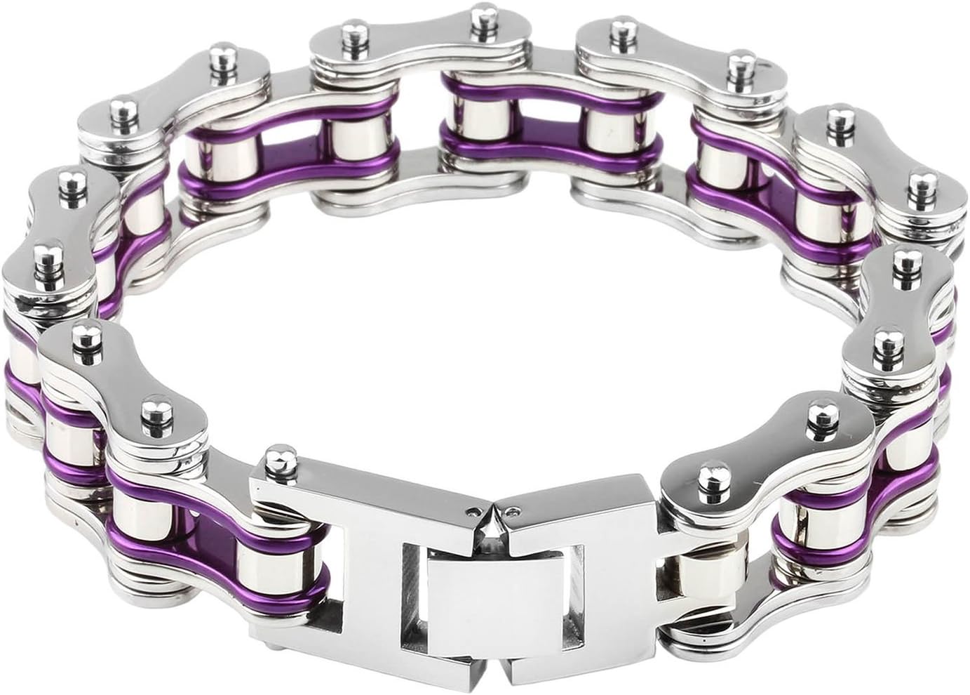 Silking Jewelry Heavy Metal Stainless Steel Men's Motorcycle Bike Chain Bracelet Purple Bangle 19mm 8.85inch