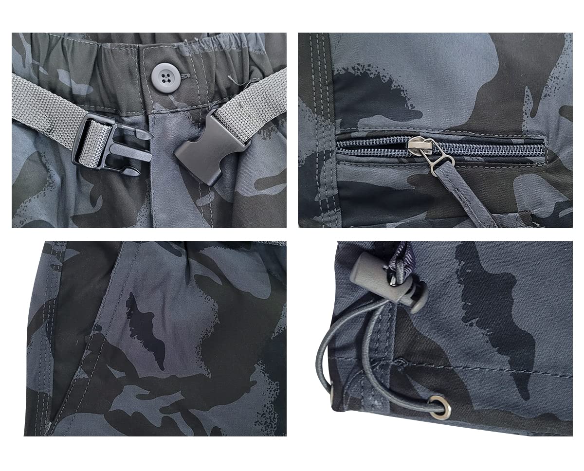 Short Bermuda Homme Cargo, Taille Élastique, Pantalon Casual en Coton avec Ceinture