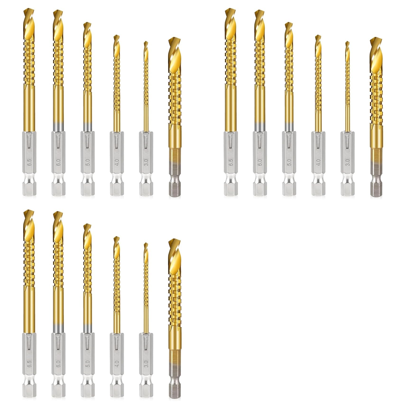 Ctrlzs 18Pcs Titanium Coated Hss Twist Drill Bits, 3-8Mm Hex Shank Serrated Cutting Drill Bit Spiral Saw Drill Bit