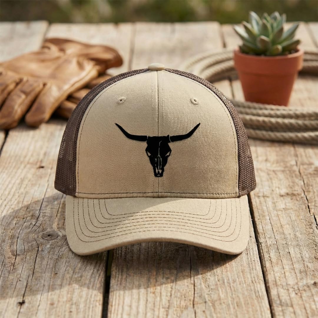 Custom Richardson Mesh Cap Hat Embroidered Cow Skull A Trucker Hats for Men & Women