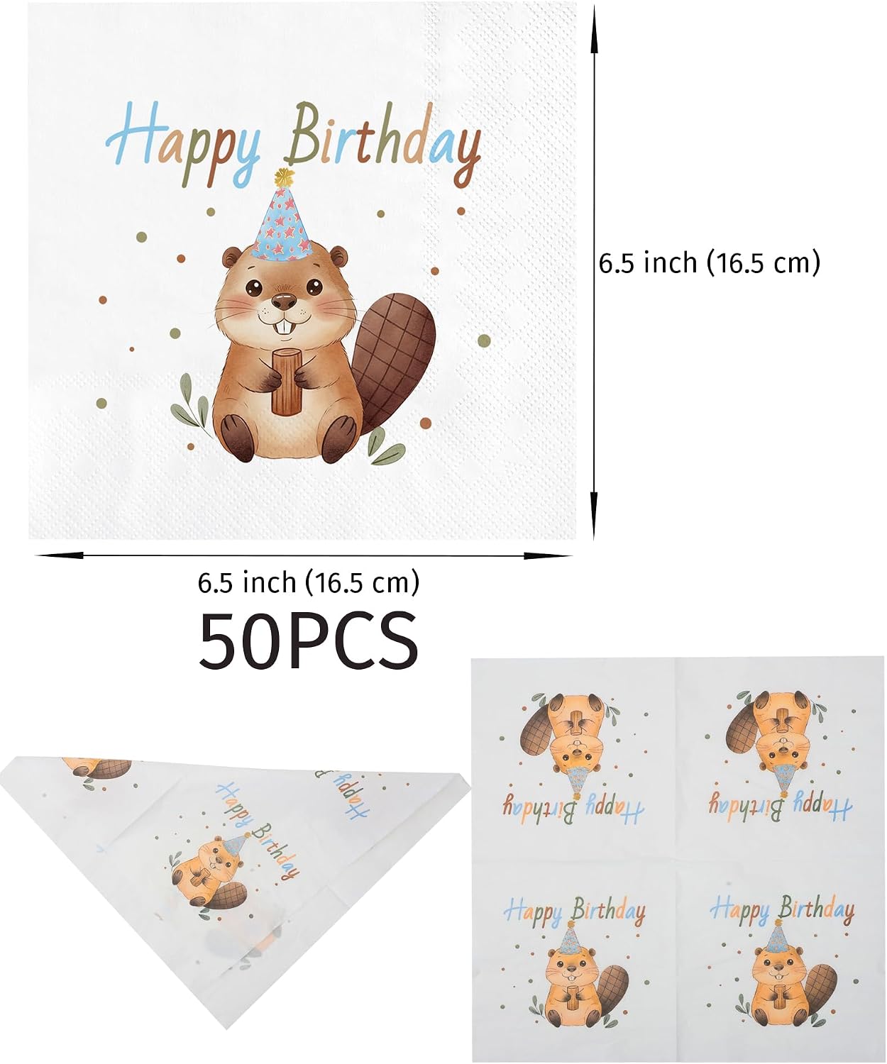 TOUROAM 50PCS Beaver Birthday Napkins, Beaver Party Decoration for Woodland Animal Birthday & Baby Celebrations image 2