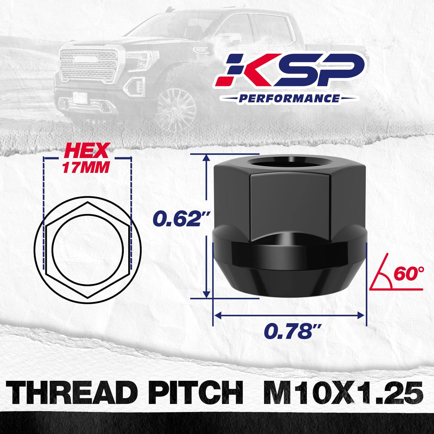 KSP M10x1.25 Open End Acorn Bulge Wheel Lug Nuts, 16PCS 17mm Hex 0.6"(16mm) Height Wheel Nut for ATVs Polaris Sportsman Can-Am Commander Maverick Outlander Renegade Honda TRX Kawasaki KAF KVF