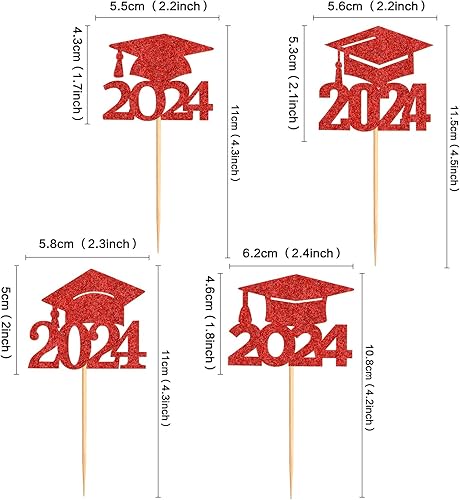 Miniatura 6 de 24 piezas de 2024 tapas de graduación 2024 para cupcakes de graduación 2024, decoración de pasteles temáticos de graduación, suministros de