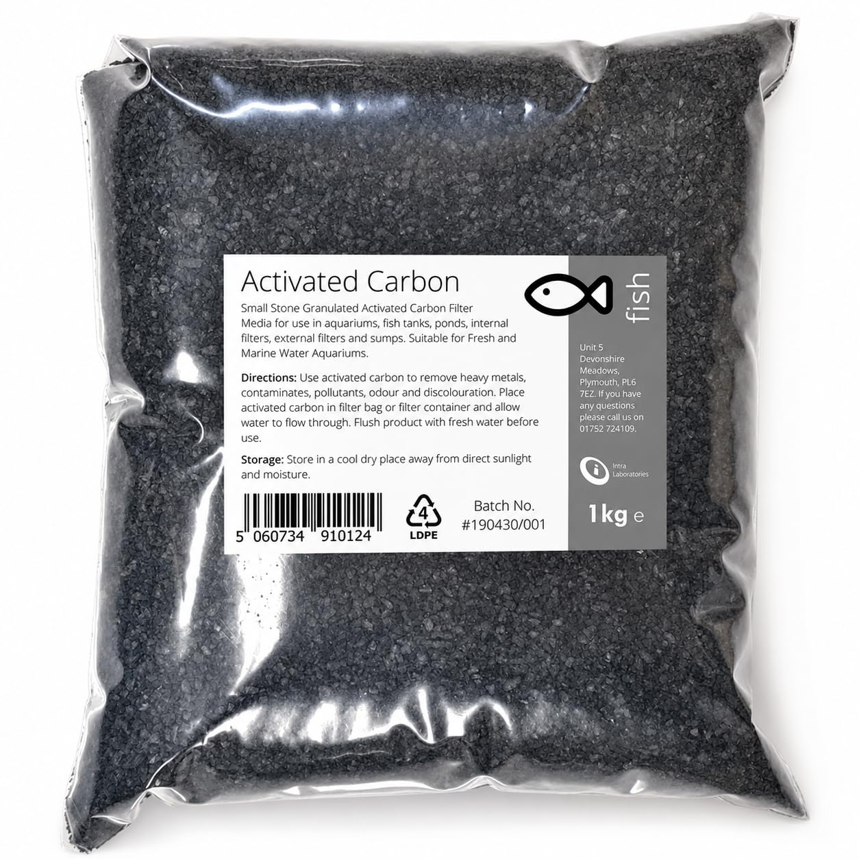Intralabs Activated Carbon 1kg - Small Charcoal Granules Fish Tank Filter Media Aquariums