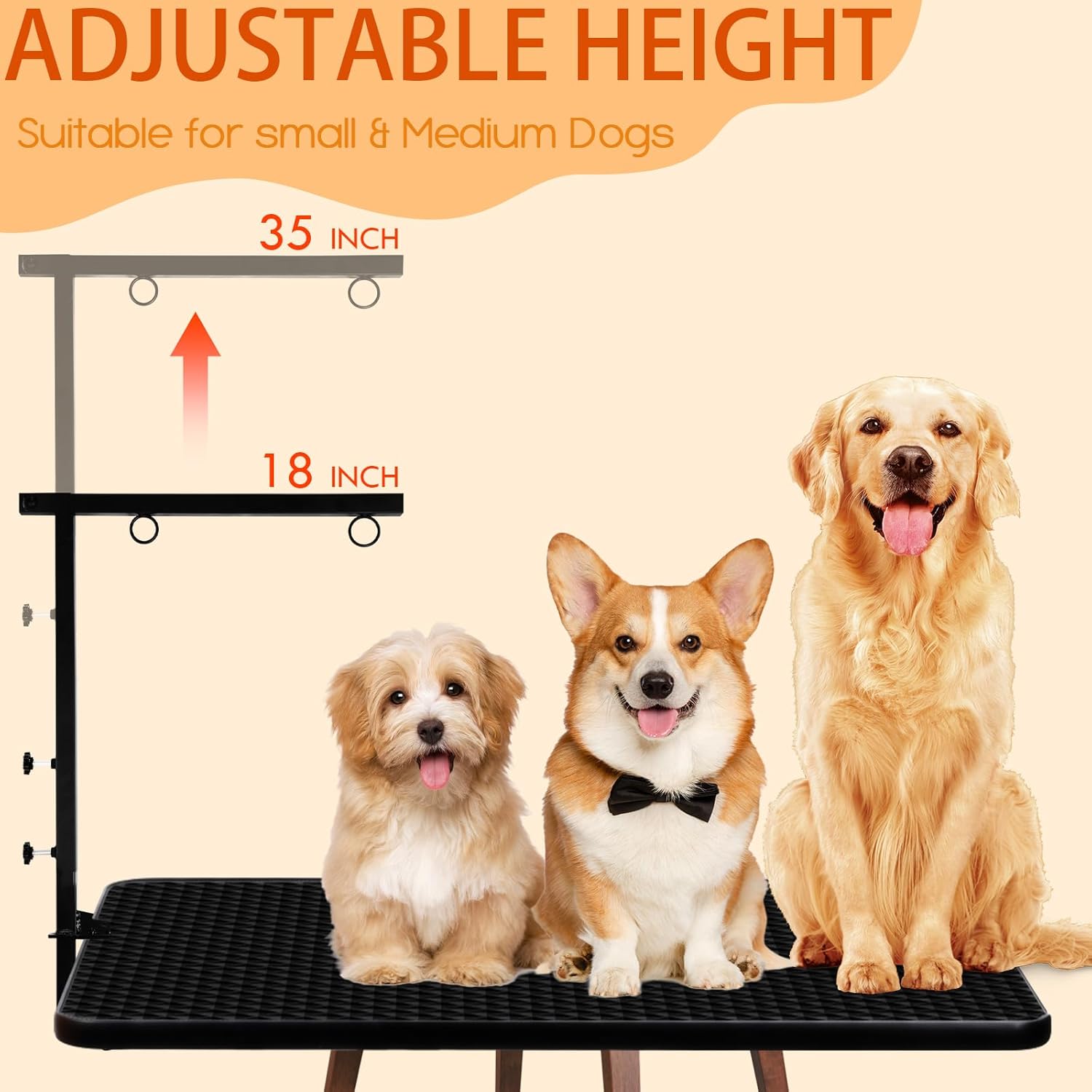 Foldable Dog Grooming Arm with Clamp - Adjustable Height 18"-35", Dog Grooming Table Arm with Hammock and No-Sit Holder, Grooming Restraint for Small Medium Dogs at Home or Salon