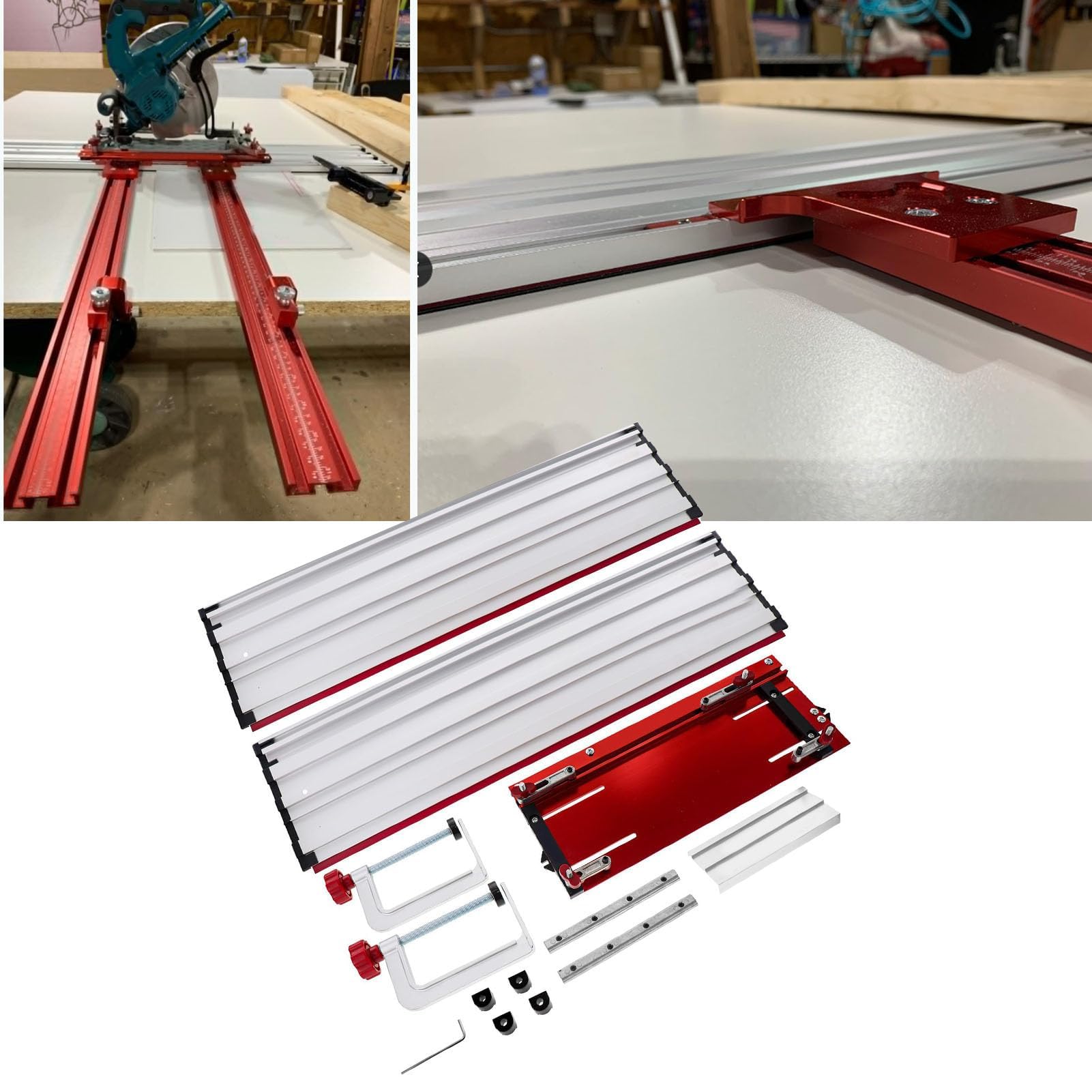 Zestaw Prowadnic Do Piły Tarczowej 50 Cali, Zakres Cięcia, Prosta Aluminiowa Prowadnica Do Piły Tarczowej Z Regulowanym Zaciskiem, Zaciski Szybkozłączne, Wytrzymała Aluminiowa Do Piły 7-1/4