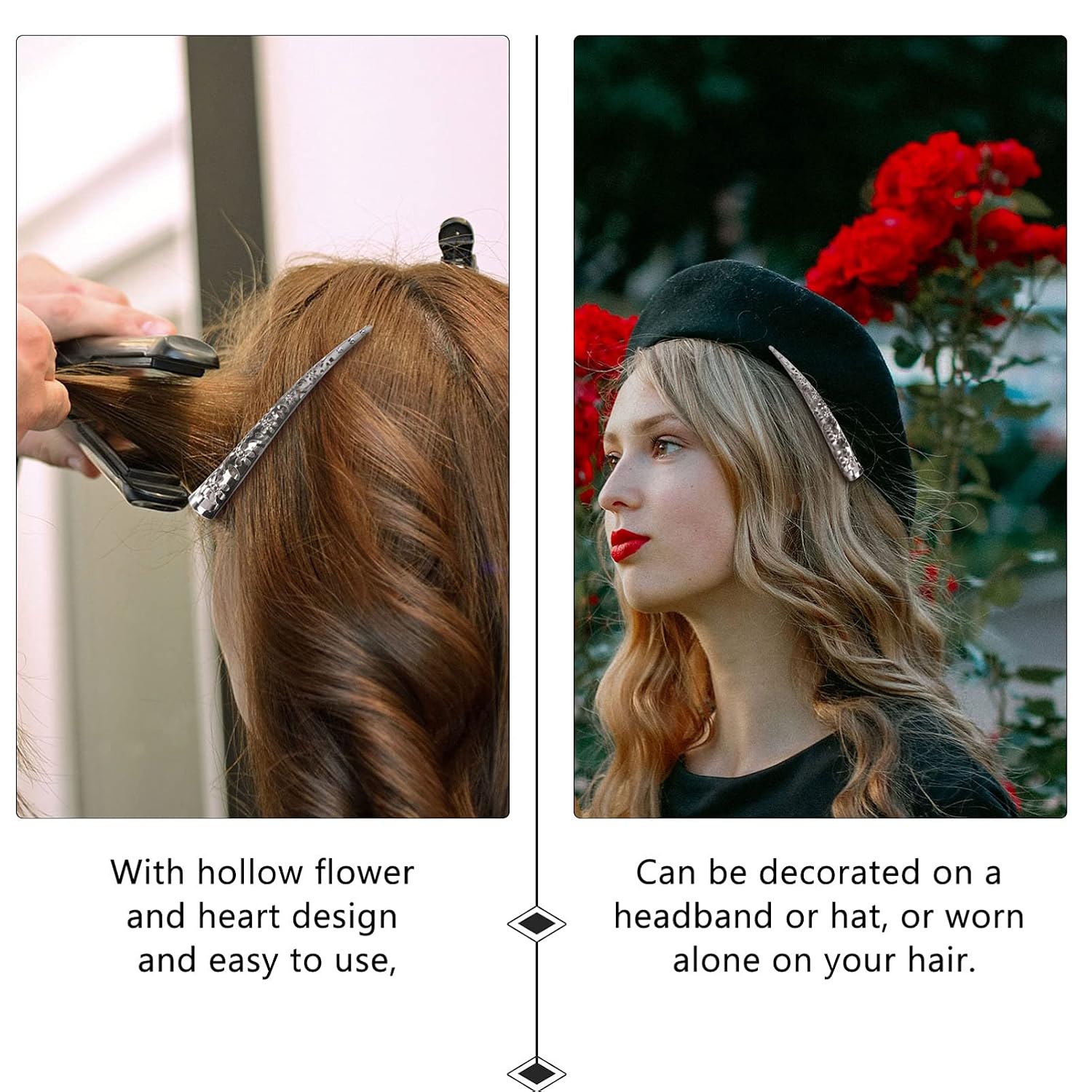 Beaupretty 4PCS Bill Hair Clips, Long Hollow Style Metal Alligator Curl Clips Without Teeth Long Metal Hairclips Decorative Alligator Hair Accessories for Women Girls for Professional Salon & Daily