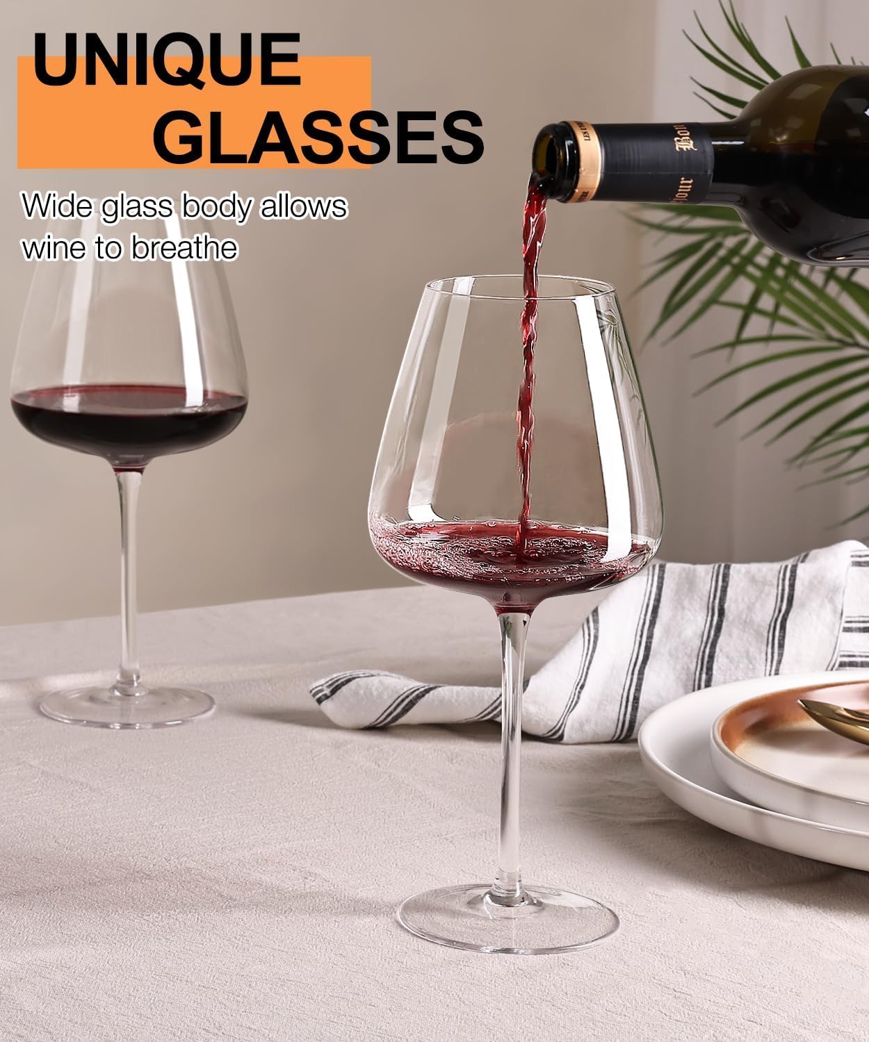 Juego de 2 copas de vino tinto grandes sopladas a mano de cristal borgoña, ligeras, transparentes, mejores para degustación de vino, Navidad, cumpleaños, aniversario, regalos de boda, 23 onzas