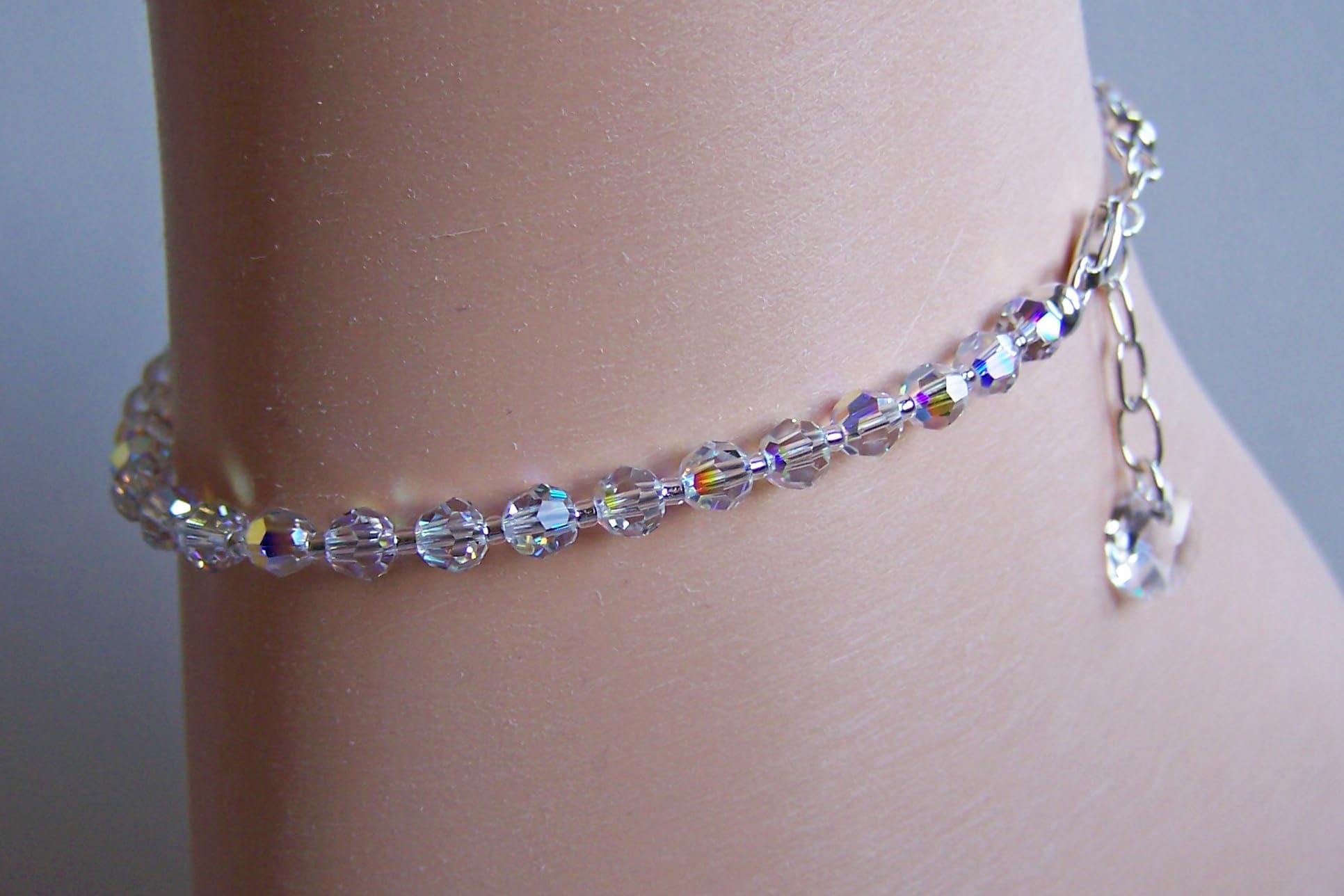 Schöner-SD Fußkette aus funkelnden Markenkristall-Perlen Crystal-Aurora-Boreale