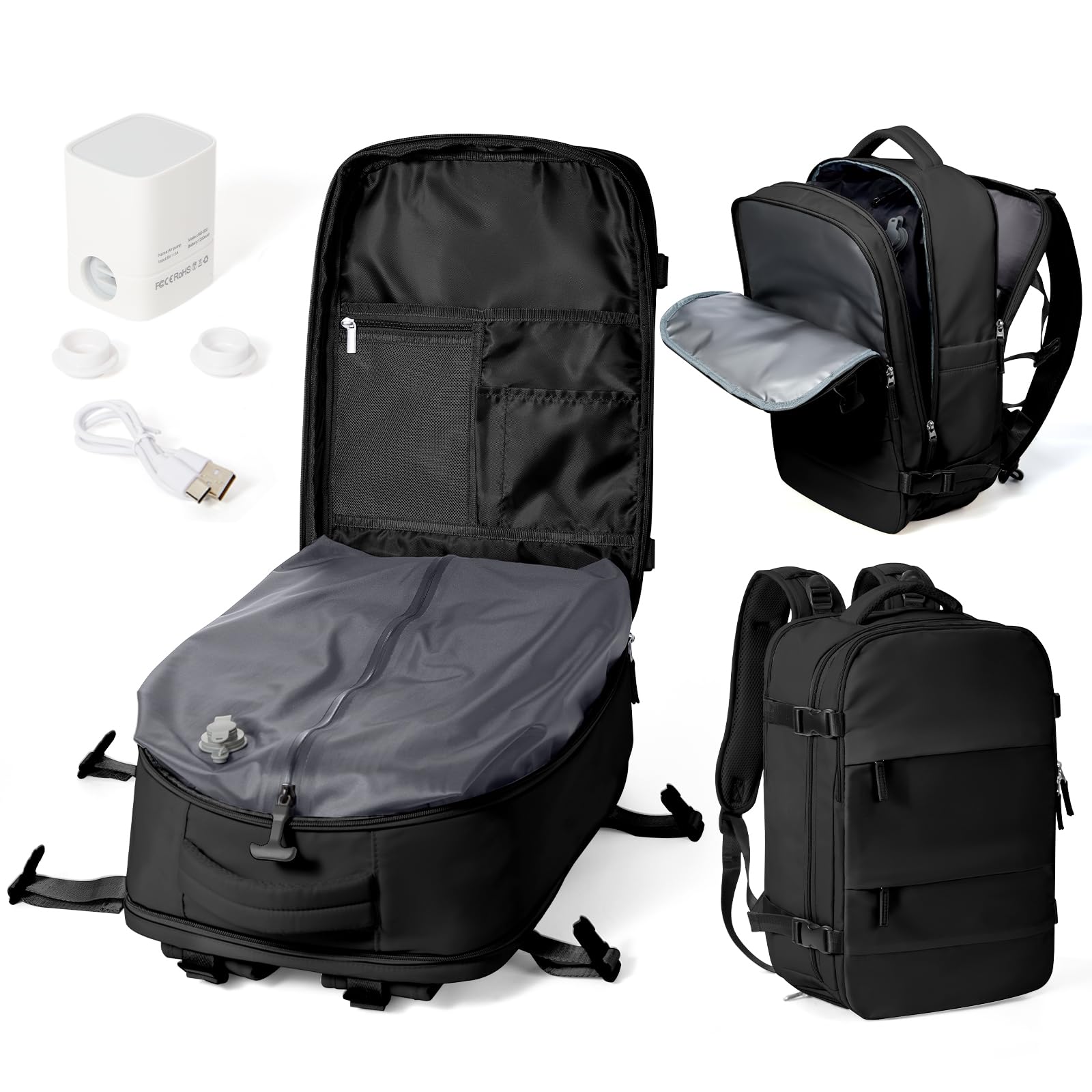 WEPOET Vakuum Rucksack Handgepäck Mit Vakuumsystem, Ryanair Handgepäck Rucksack Mit Vakuum Damen Herren, 17 Zoll Laptop Air Bag