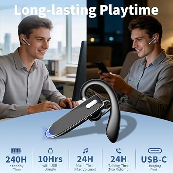 Bluetooth Headset with USB Dongle,Wireless Headset with Mic for Work