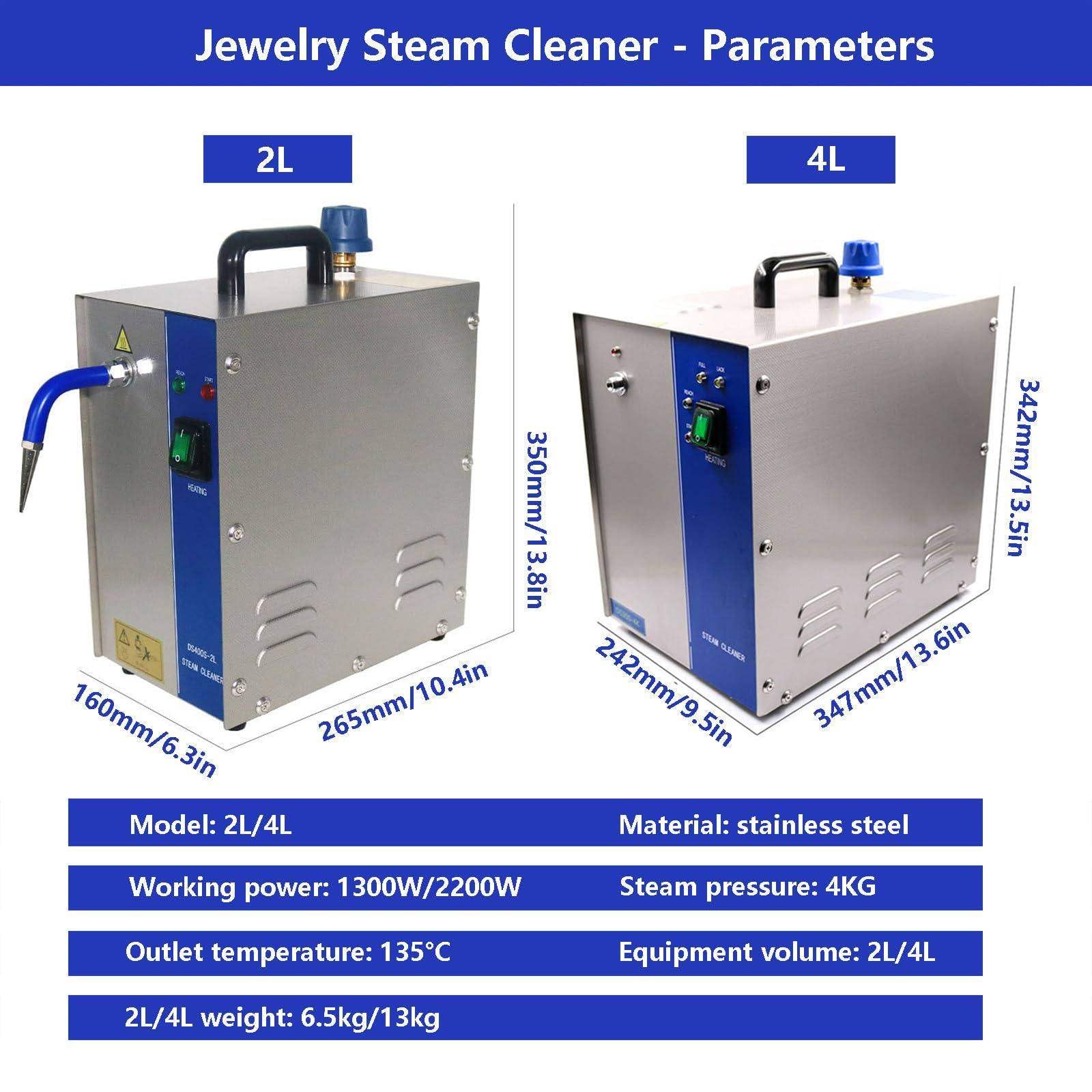 2L/4L Jewelry Cleaner Steam Cleaning Machine, 1300W/2200W Professional Steam Cleaner for Gold Sliver Jewelry, 135℃ Steam Temperature, for Jewelry Studios and Jewelry Repair Shop,2L