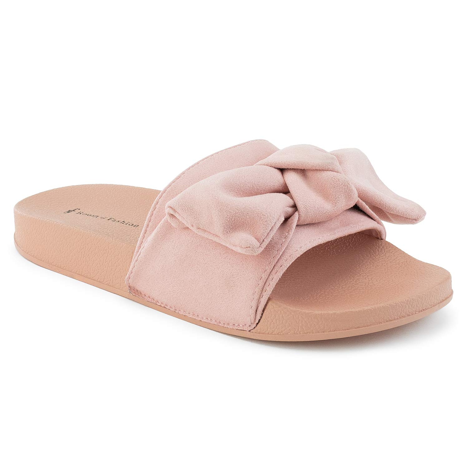 RF ROOM OF FASHION Women's Oversized Bow Wide Band Sip On Footbed Slides Sandals