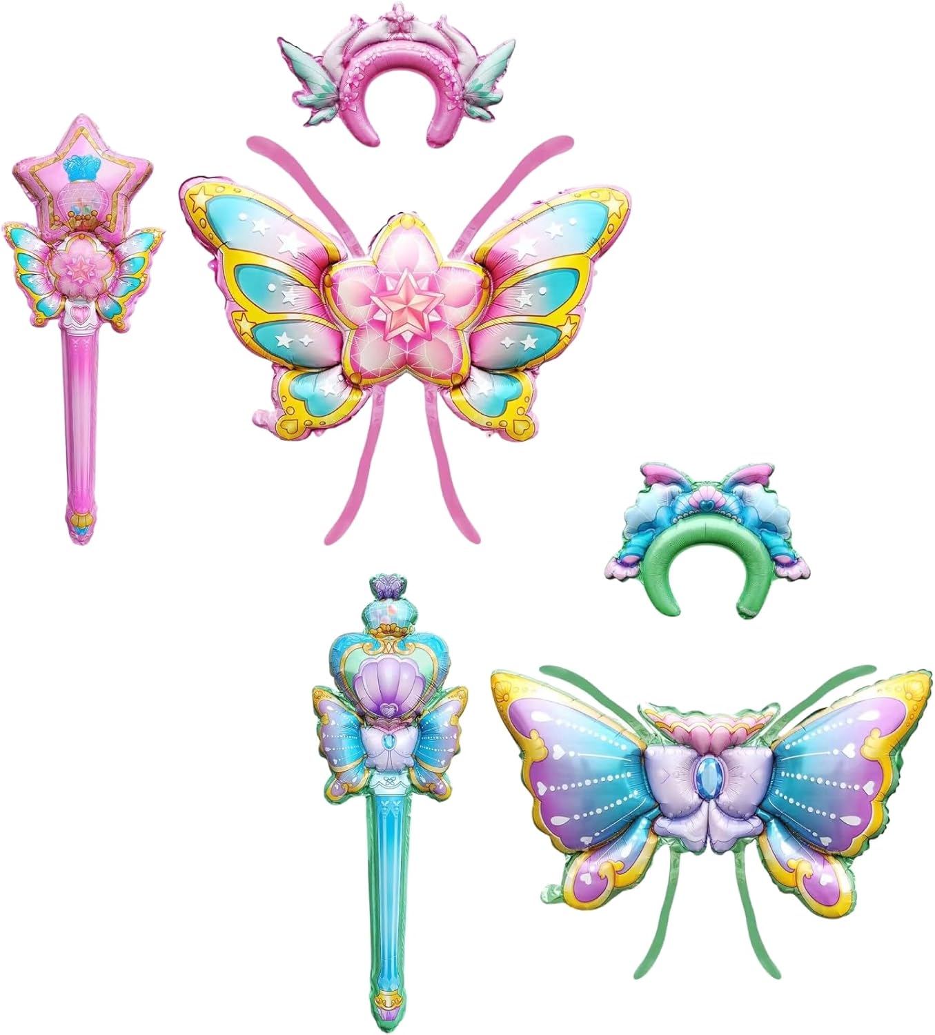 Amazon | Motto Collection 6点セット アルミ風船 バルーン 妖精 天使 蝶々 羽 魔法 杖 カチューシャ ティアラ ...