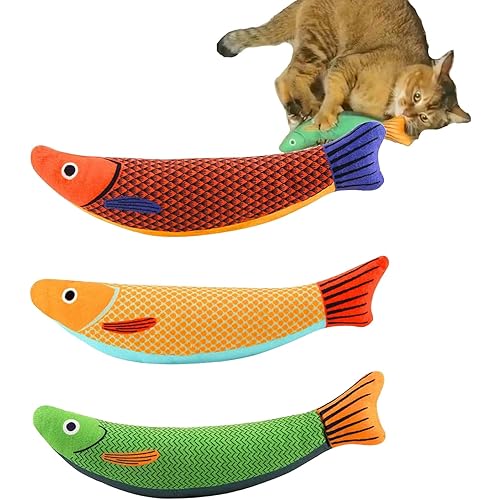 Cat Toys Catnip Saury Fish, Built in Particle Shaking Sound, Soft and Durable, for Cats to Grab, Kick, and Wrestle with, 9.4 Inches, 3 Pcs PC402-1