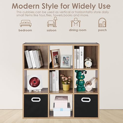 Miniatura 4 de PACHIRA US - Estantería de almacenamiento de 9 cubos, estante de unidad, armario de madera, estante organizador de archivos en sala de estar,