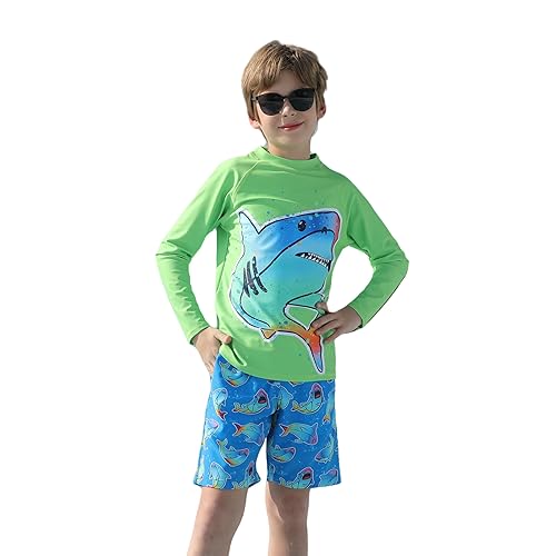 MILANKERR Toddler Boys Rash Guard Sets,Swim Trunks with Compression Liner,Swim Shirt Sets