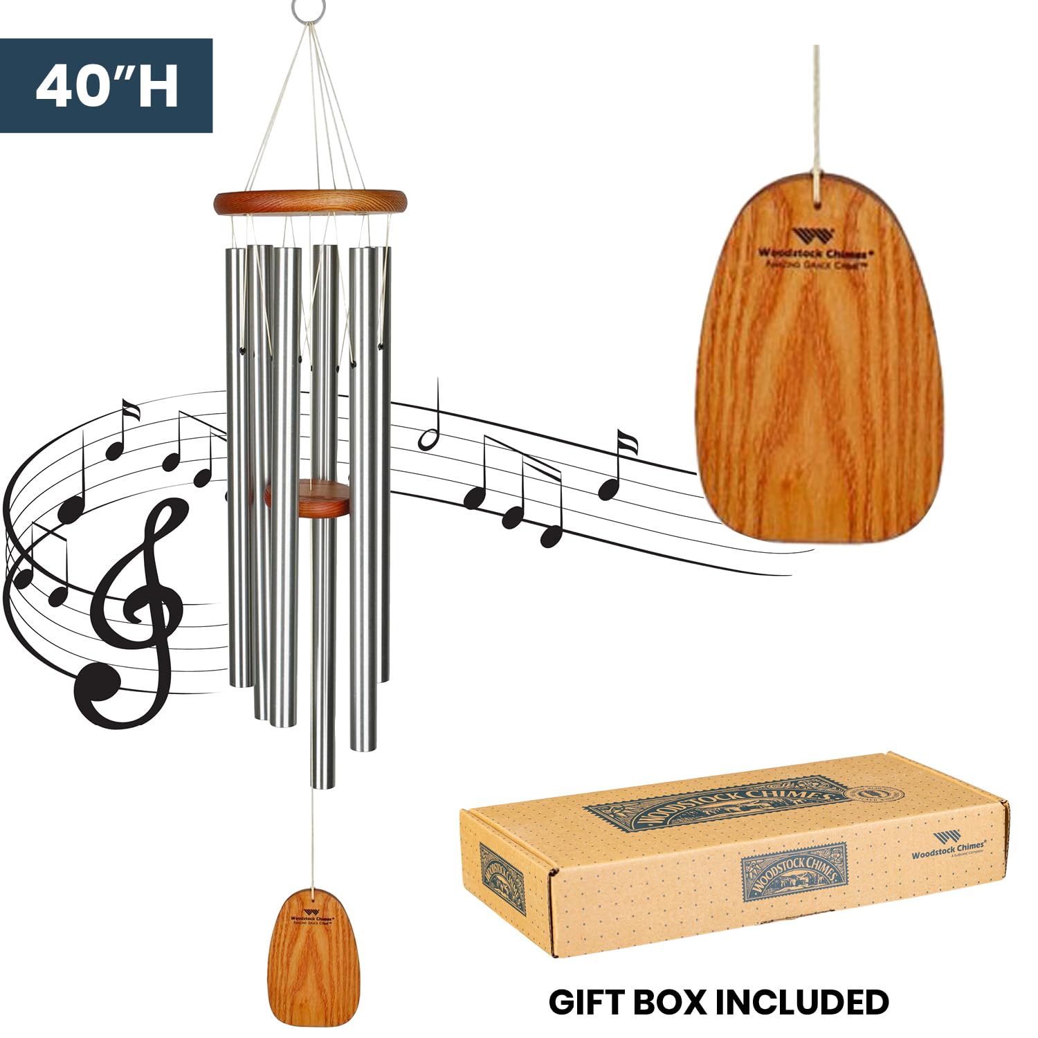 Woodstock Windspiel Amazing Grace, Silber, 101,6 cm