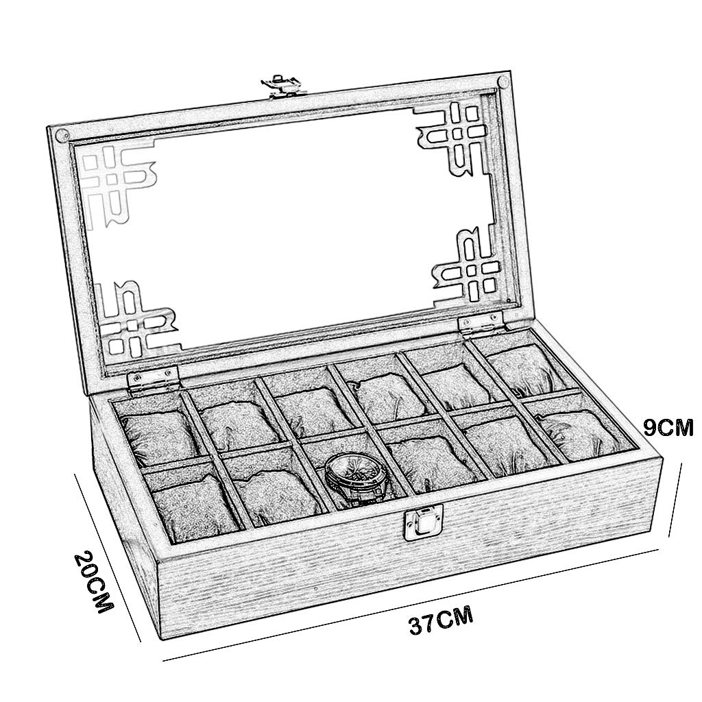 MUSUMI Caja de reloj de Madera con tapa de vidrio,caja de almacenamiento de joyería de lujo para 12 relojes,organizador de gemelos con almohada de almacenamiento extraíble y Hebilla de Metal