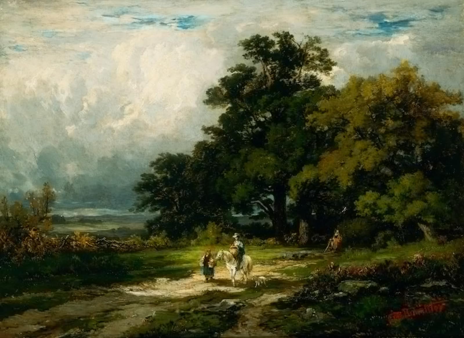 Artxlxxbn No Frame Famous Painting Canvas Artwork Graffiti Print Man On Horse With Woman And Dog By Edward Mitchell Bannister Portrait Canvas Image For Home Decor 60X90cm