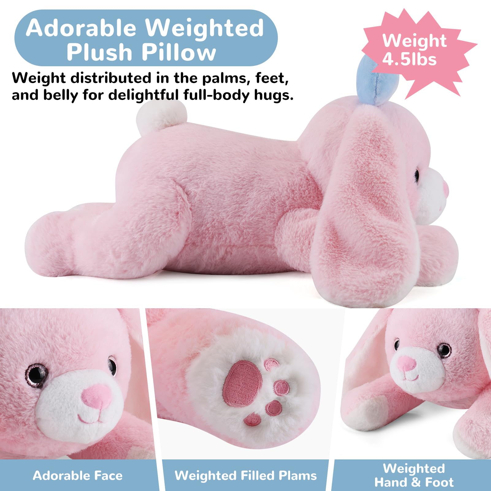 meowtastic Easter Bunny Weighted Stuffed Animals - Easter Rabbit Stuffed Animals, Big Bunny Weighted Plush Pillow - Cute Plush Toys Gifts for Kids & Adults (22