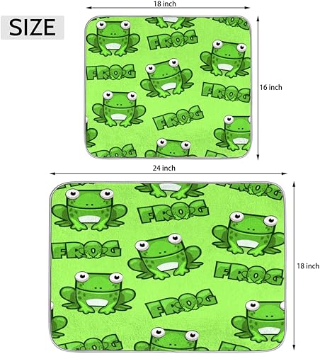 Miniatura 2 de Tapete de secado de platos con patrón de rana de 16 x 18 pulgadas, absorbente y reversible, de microfibra, para cocina, cafetería, bar, encimera