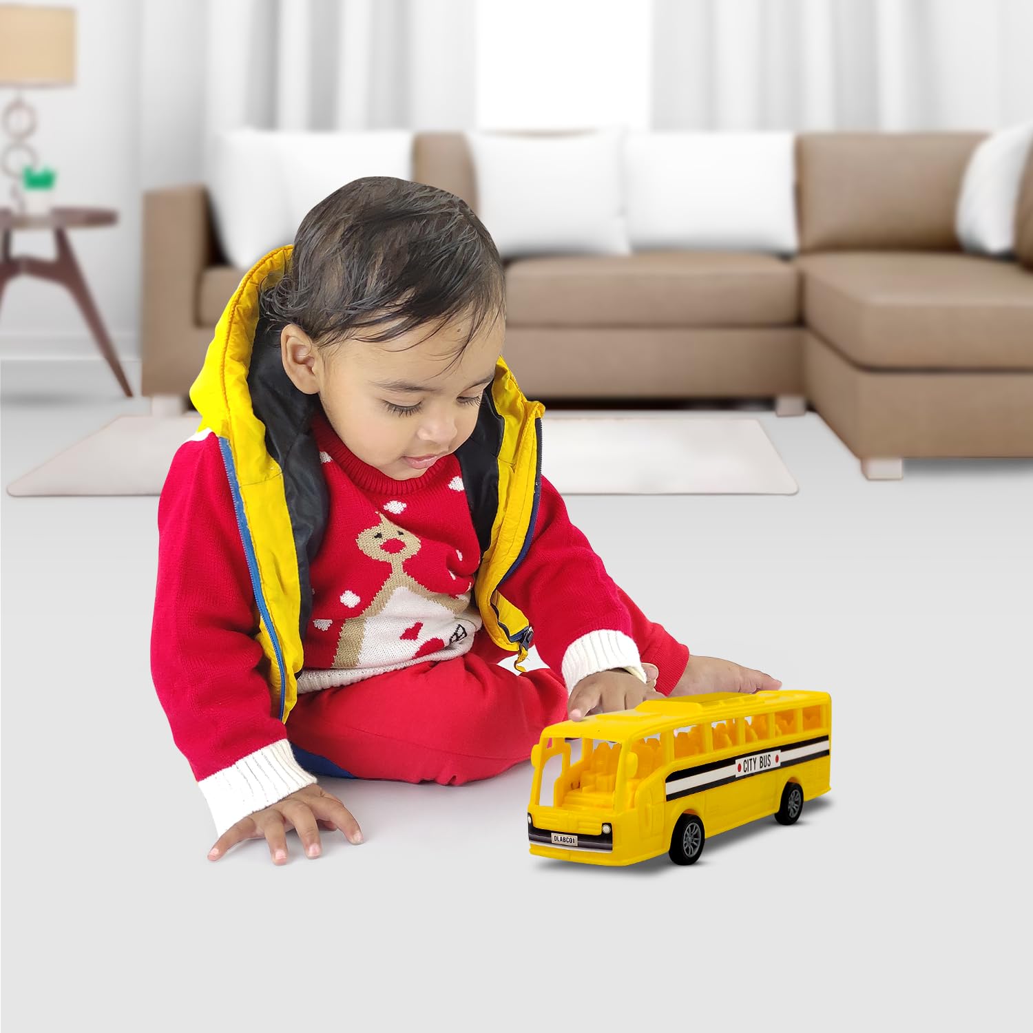 NHR Plastic Friction Powered Toy Bus for Kids, Yellow Car for 2+ Kids 4