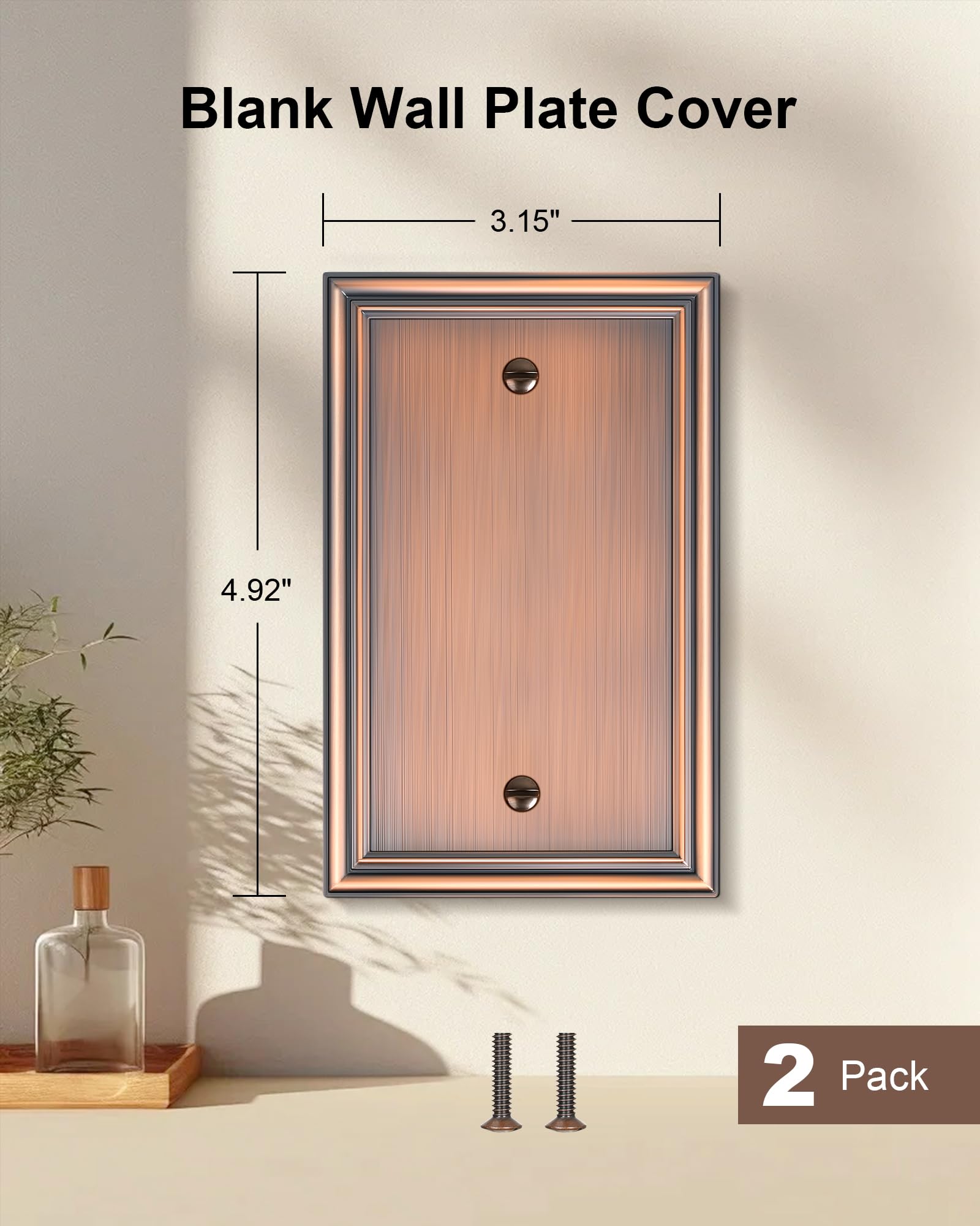 TREEWELL 2-Pk Single Blank Wall Plates, Solid Zinc Alloy, Aged