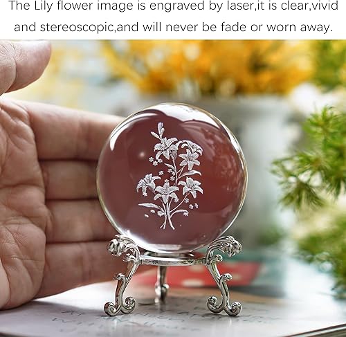 Miniatura 5 de HDCRYSTALGIFTS Colección de figuras decorativas de cristal con grabado 3D lirios flores de cristal esfera completa recuerdos de decoración para