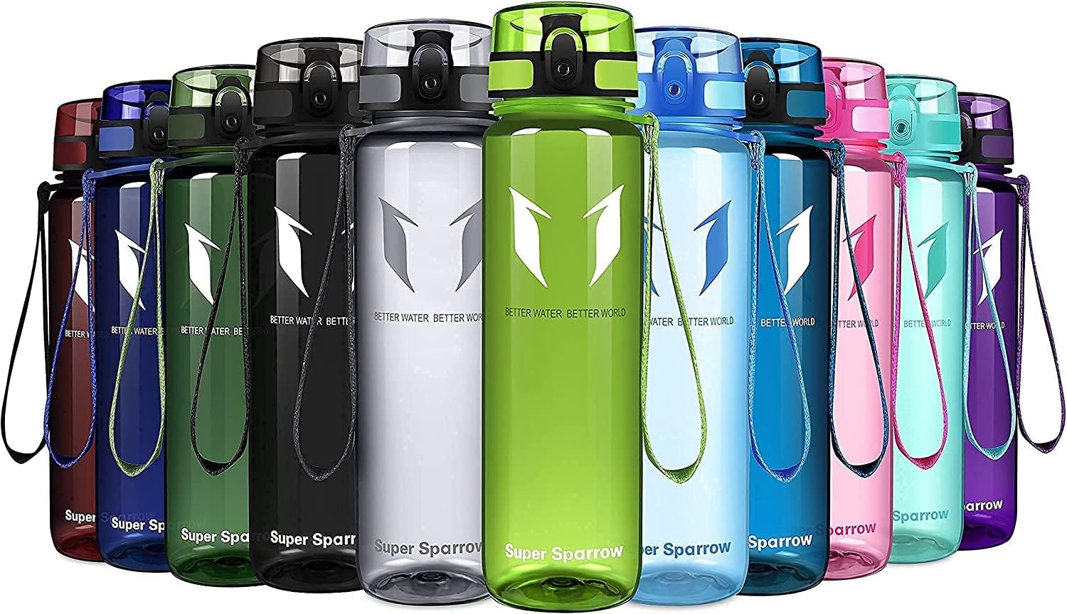 Super Sparrow Sports Water Bottle - 350ml & 500ml & 750ml & 1000ml - Non-Toxic BPA Free & Eco-Friendly Tritan Co-Polyester Plastic - For Running, Gym, Yoga, Outdoors and Camping