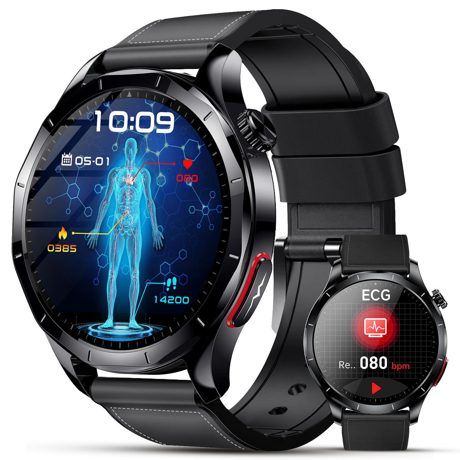 Lgnitek 2026 Nuovo Smartwatch Uomo Con ECG/HRV/BMI/Acido Urico/Lipidi, 1,43" AMOLED Orologio Salute Con 24H Frequenza Cardiaca/SpO2/Sonno/Chiamata SOS, Contapassi IP68,Per Android 9.0+ iOS 10.0+