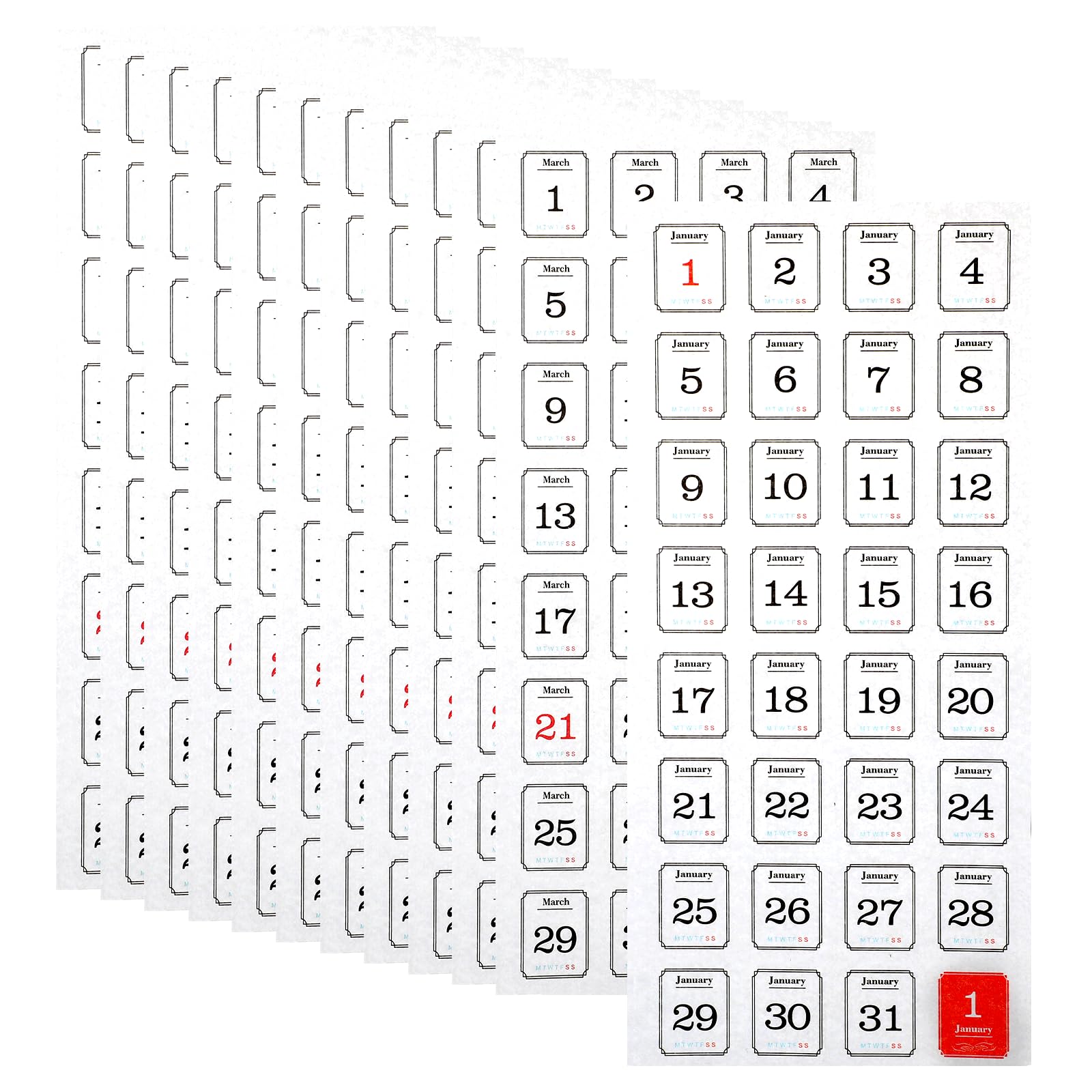 Photo 1 of 12 Monthly Calendar Number Stickers Translucent Sheets Daily Planner Accessories for Customizing Undated Planners, Calendar, Notebooks