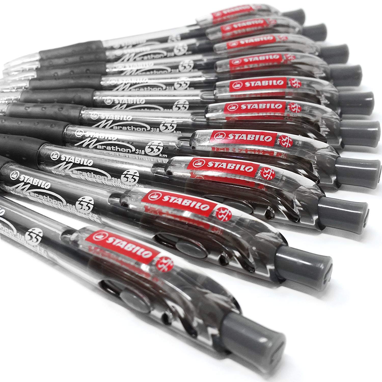 STABILOMarathon Retractable Ballpoint - Extra Large Ink Reservoir - Black - Pack of 10