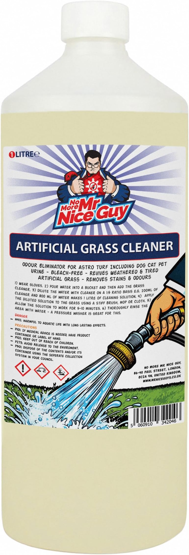 Artificial Grass Cleaner 1L - Odour Eliminator For Astroturfs Including Dog Cat Pet Urine - Bleach-Free - Revives Weathered & Tired Artificial Grass - Removes Stains & Odours - No More Mr Nice Guy