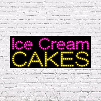 LED Ice Cream Cakes Sign for Retail Business Displays |Advertising Electronic Light Up Sign for Windows Walls |11"h x 27"w x 2"d